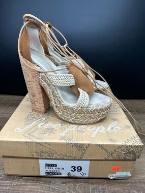 Free People Tan Braided Platform Cork Lace-Up Heels